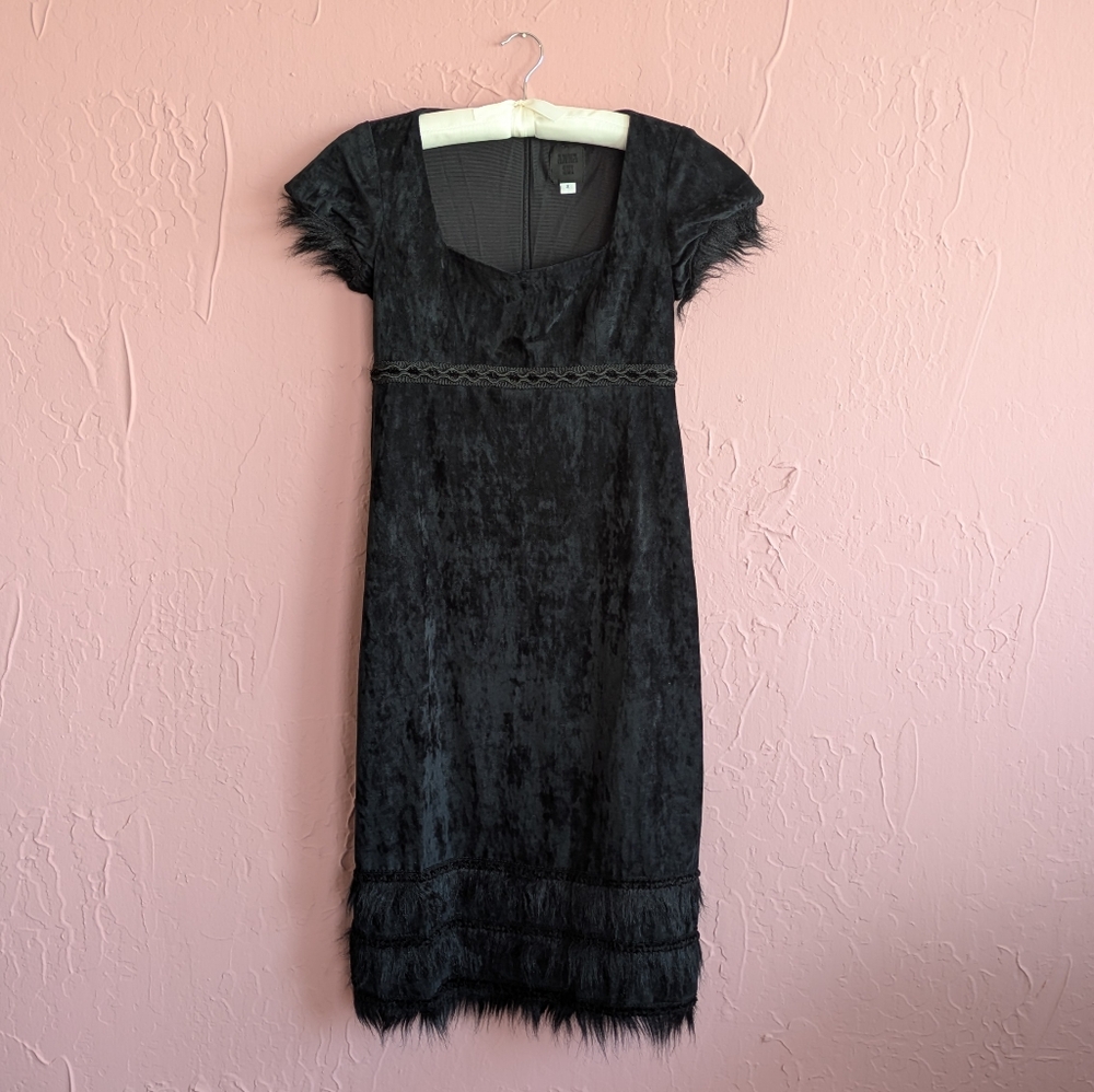 Anna Sui Vintage Black Dress Faux Fur